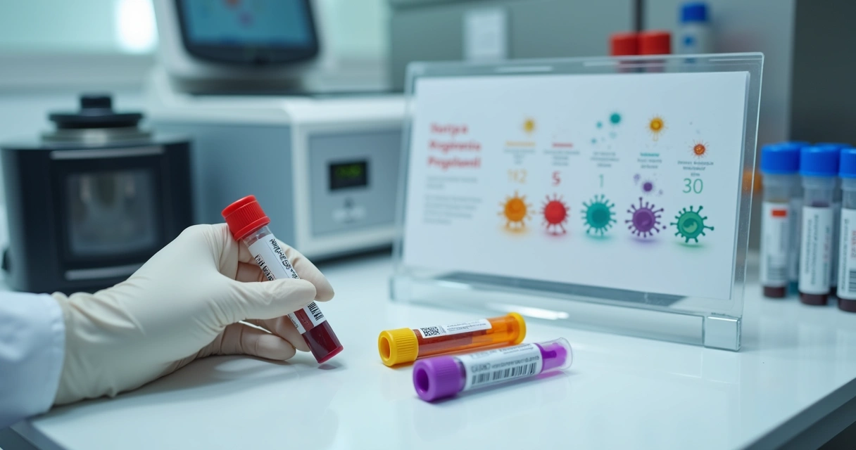 Tubo de coleta de sangue identificado para dengue zika e chikungunya em bancada de laboratório