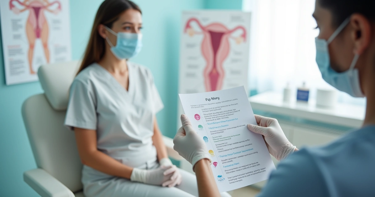 Profissional de saúde orienta paciente antes de coleta de exame preventivo ginecológico