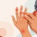 Ilustração de uma pessoa observando as mãos, com destaque suave para as articulações dos dedos e punhos