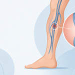 Ilustração esquemática de uma veia profunda da perna com um pequeno coágulo reduzindo a passagem do sangue